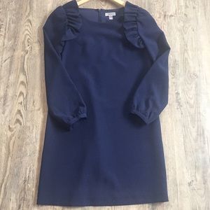 Navy ruffle sleeve shift dress